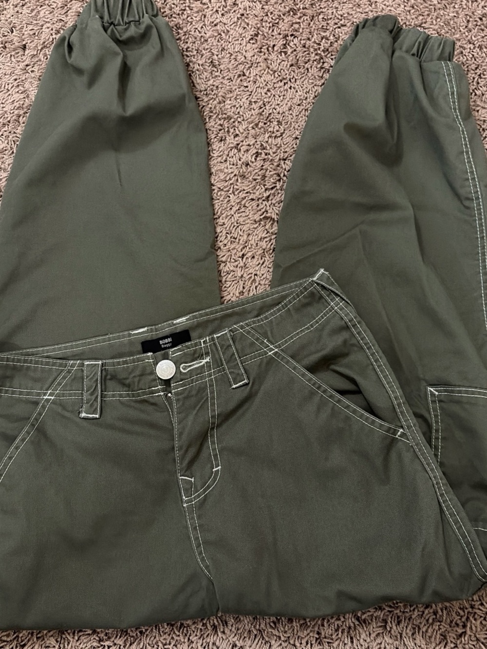 True Religion Olive Green Wide Leg Pants with Contrast Stitching
